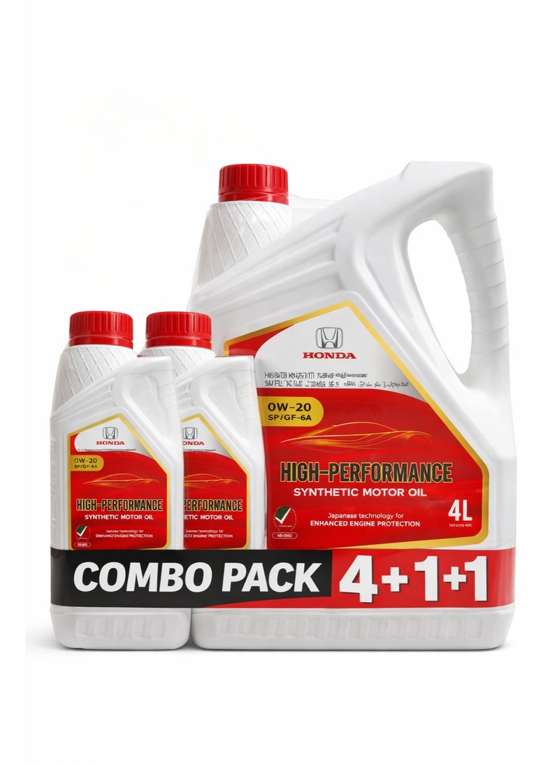 باك كومبو زيت محرك صناعي عالي الأداء هوندا 0W-20 SP/GF-6A – 4 لتر + 1 لتر + 1 لتر